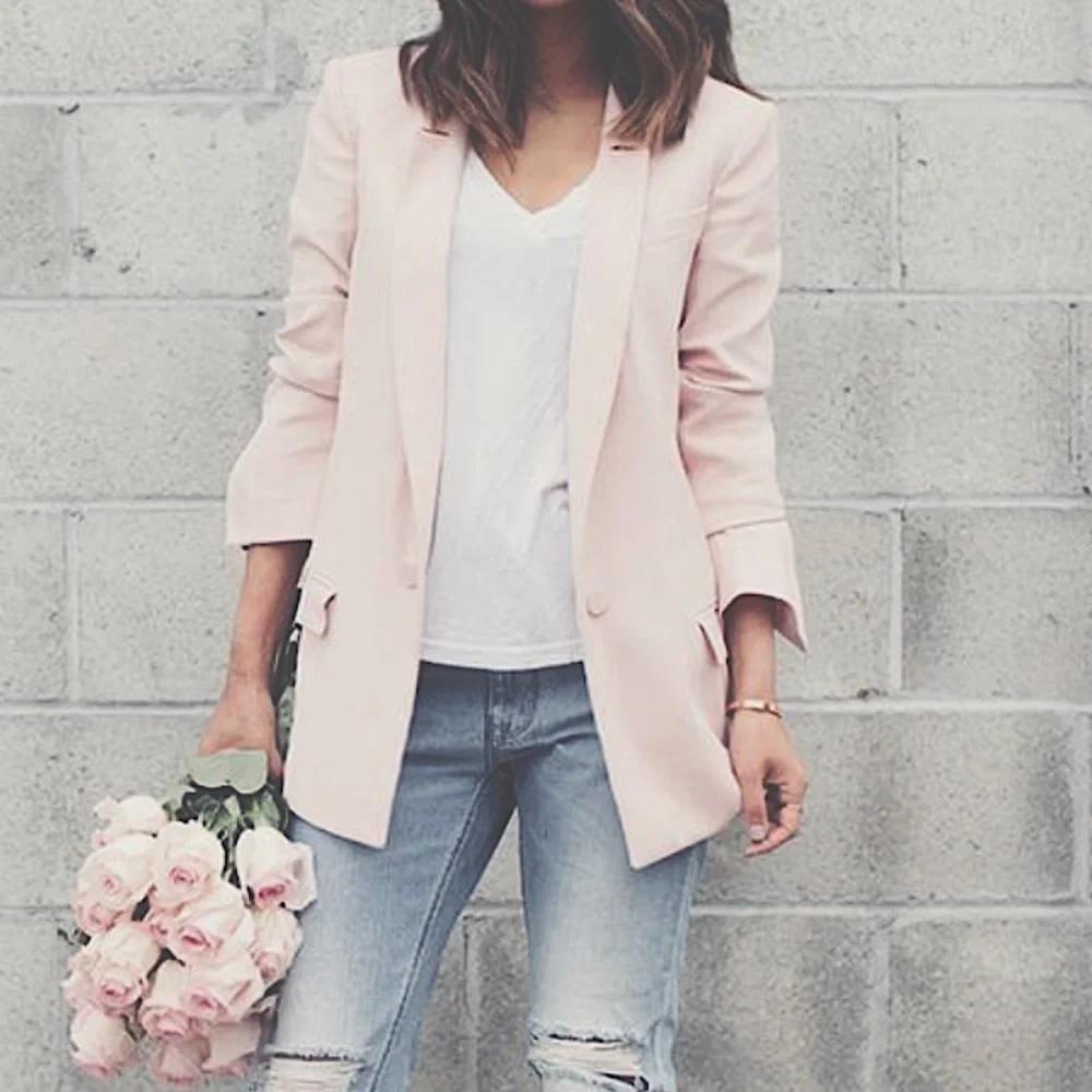 Joie Woman’s Light Baby Powder Pink Champagne One Button Linen Blazer Sz 0